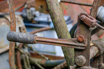 vintage retro tractor rusty details close up