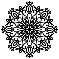 Ornamental round doodle flower isolated on white background. Black outline mandala. Geometric circle element. Vector illustration.
