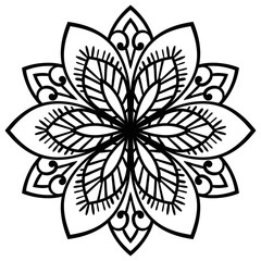 Ornamental round doodle flower isolated on white background. Black outline mandala. Geometric circle element. Vector illustration.