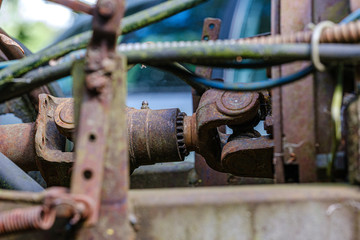 vintage retro tractor rusty details close up