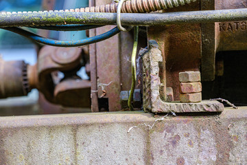 vintage retro tractor rusty details close up
