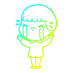 cold gradient line drawing cartoon man crying