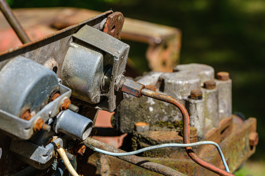 Vintage Retro Tractor Rusty Details Close Up