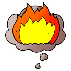 cartoon fire and thought bubble in smooth gradient style