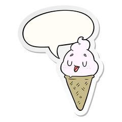 cute cartoon ice cream and speech bubble sticker