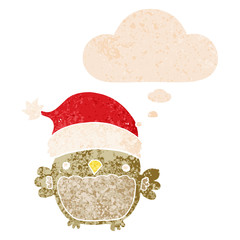 cute christmas owl and thought bubble in retro textured style