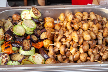 Grilled champignon mushrooms and vegetables