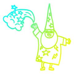 cold gradient line drawing cartoon wizard casting spell