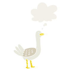 cartoon bird and thought bubble in retro style