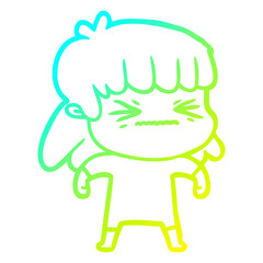 cold gradient line drawing cartoon woman