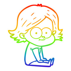 rainbow gradient line drawing happy cartoon girl