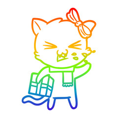 rainbow gradient line drawing cartoon cat