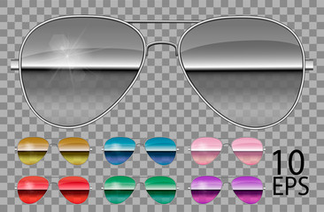 Set specular glasses.Police drops aviator  shape.transparent different colorpurple.sunglasses.3d graphics.unisex  women men. © kroytor