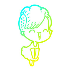 cold gradient line drawing happy cartoon hipster girl