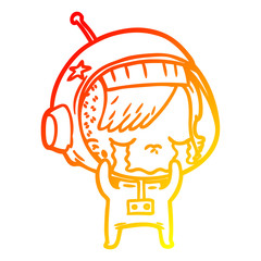 warm gradient line drawing cartoon crying astronaut girl