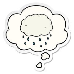 cartoon rain cloud and thought bubble as a printed sticker