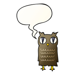 cartoon owl and speech bubble in smooth gradient style