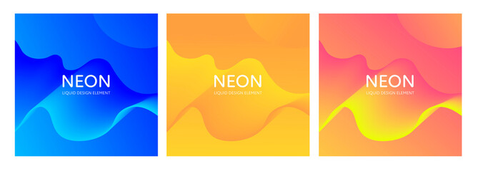 Obraz premium Set of abstract vector fluid modern minimal background. Dynamic bright blend shape. Different neon color gradient collection. design element for backdrop, annual report, magazine, presentation, flyer.