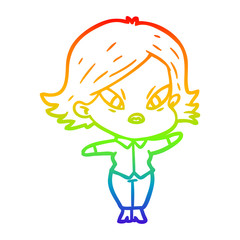 rainbow gradient line drawing cartoon stressed woman