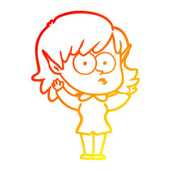 warm gradient line drawing cartoon elf girl staring