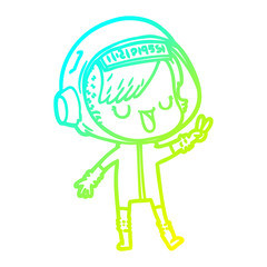 cold gradient line drawing cartoon astronaut woman