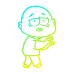 cold gradient line drawing cartoon tired bald man