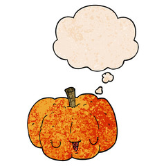 cartoon pumpkin and thought bubble in grunge texture pattern style