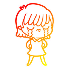 warm gradient line drawing cartoon woman crying