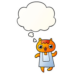 cartoon cat and thought bubble in smooth gradient style