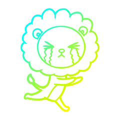 cold gradient line drawing cartoon crying lion