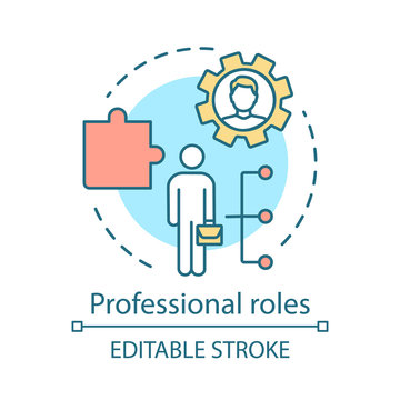 Professional Roles Concept Icon. Functions, Responsibilities And Duties Of Profession Member Idea Thin Line Illustration. Employer, Employee. Vector Isolated Outline Drawing. Editable Stroke