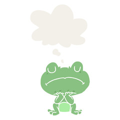 cartoon frog and thought bubble in retro style