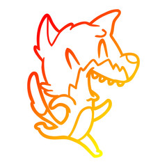 warm gradient line drawing laughing fox running away