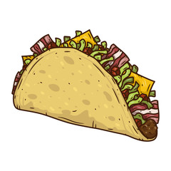 Cartoon taco drawing. Traditional Mexican food vector illustration.