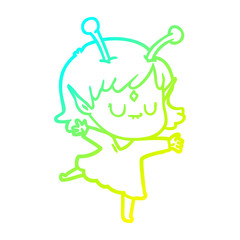 cold gradient line drawing cartoon alien girl