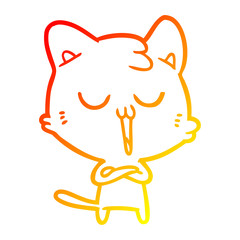 warm gradient line drawing cartoon cat singing