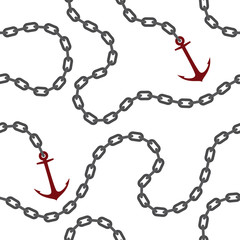 Seamless vector white chain with steel ship anchor. Isolated on white background. © Jan