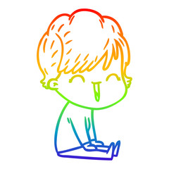 rainbow gradient line drawing cartoon laughing woman