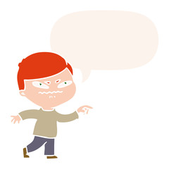 cartoon angry man pointing and speech bubble in retro style