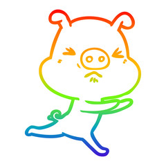 rainbow gradient line drawing cartoon annoyed pig running