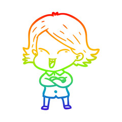 rainbow gradient line drawing happy cartoon girl