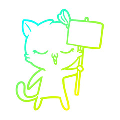 cold gradient line drawing cartoon cat with bow on head