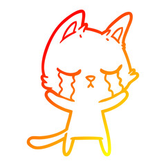 warm gradient line drawing crying cartoon cat