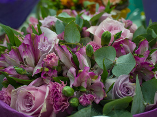 Bunch of purple roses  and astromerias