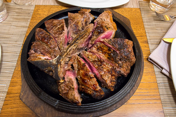 Florentine steak in a restaurant in Florence