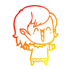 warm gradient line drawing cute cartoon happy vampire girl