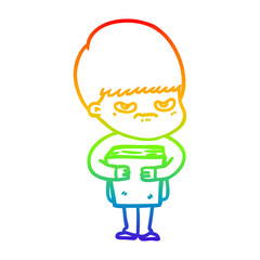 rainbow gradient line drawing annoyed cartoon boy