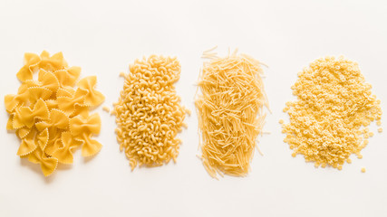 Top view raw pasta piles