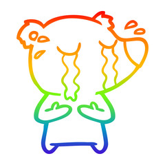rainbow gradient line drawing cartoon crying bear