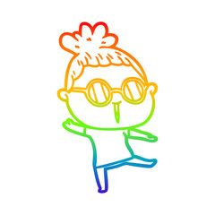 rainbow gradient line drawing cartoon woman wearing spectacles